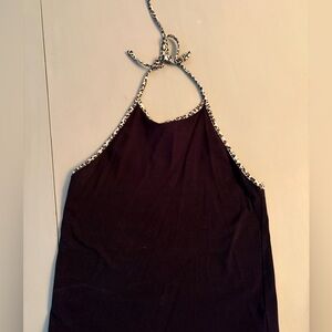 American Eagle Outfitters Black Tank Top with Animal Print Trim